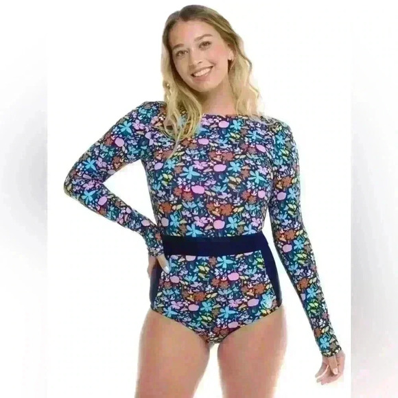 Body Glove Indigo Vivid Field Long Arm One Piece Wave Paddle Swimsuit size 3X - Picture 1 of 14